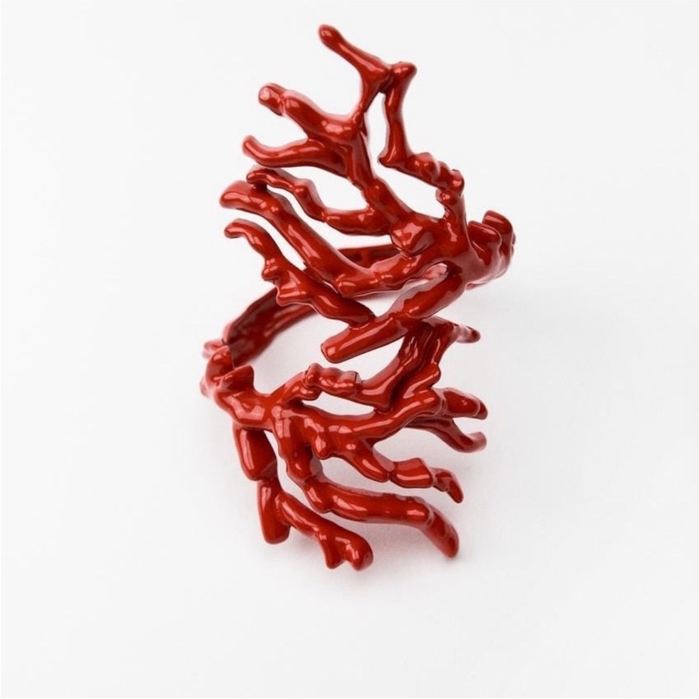 Zara Glossy Red Coral-Branch Cuff Bracelet
